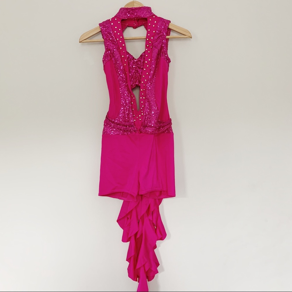 hot pink dance costume with tail